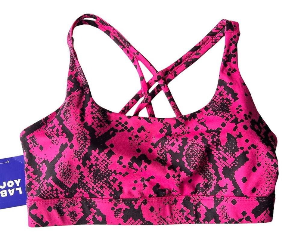 JoyLab Pink Snakeskin Print Strappy Sports Bra Size Medium